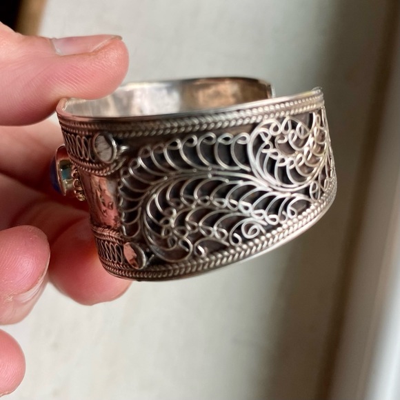 Sterling vintage blue stone cuff - Picture 3 of 15